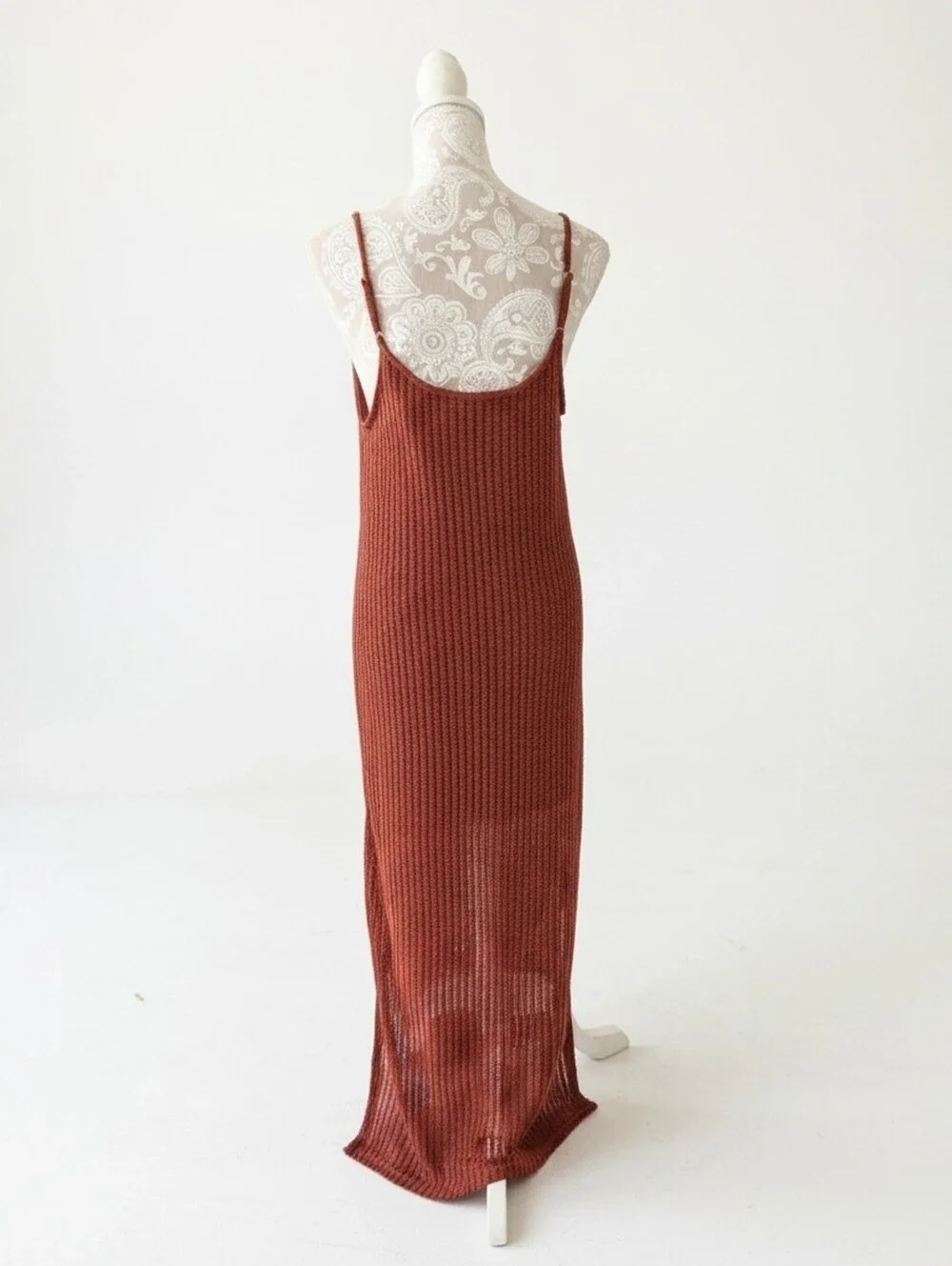 By the River Burnt Orange Bohemian Hippie Crochet Beach Maxi Size L - Picture 3 of 12